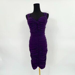 VINTAGE 90S Y2K STYLE MESH PURPLE RUCHE DRESS BODY CON
